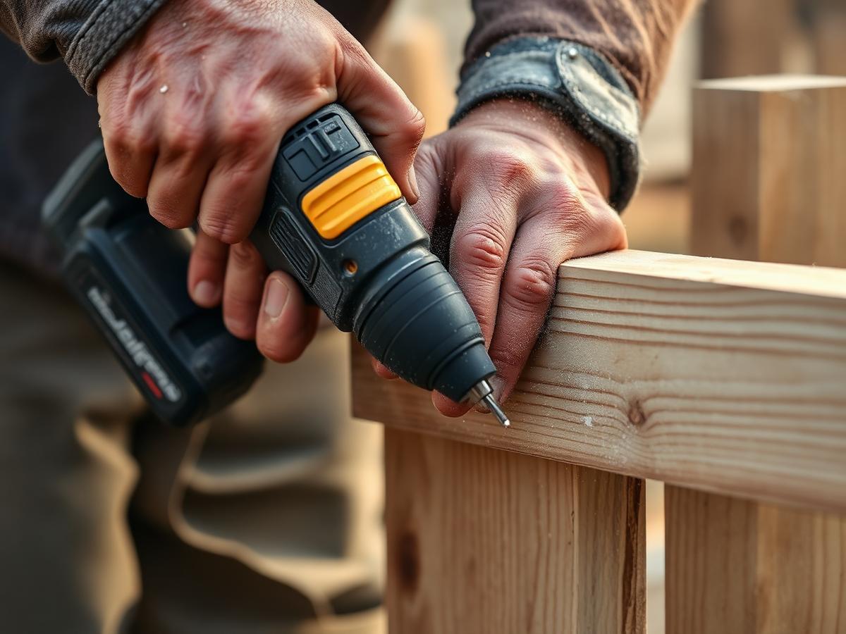 Craftsman fitting a cedar board with a drill